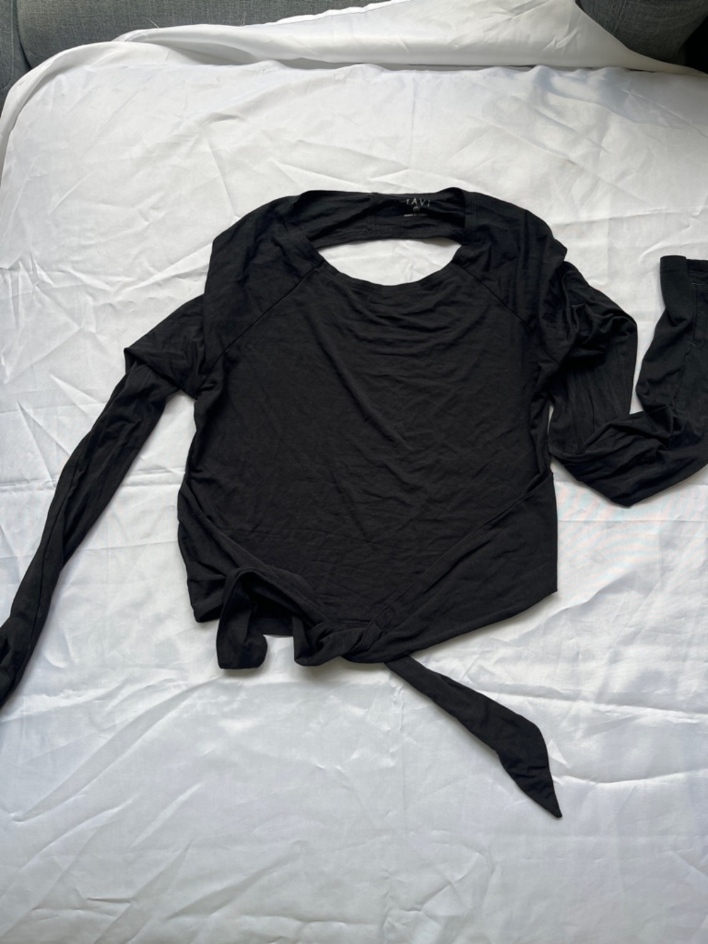 Tave Black Long-Sleeve Tie-Front or back Top, size S